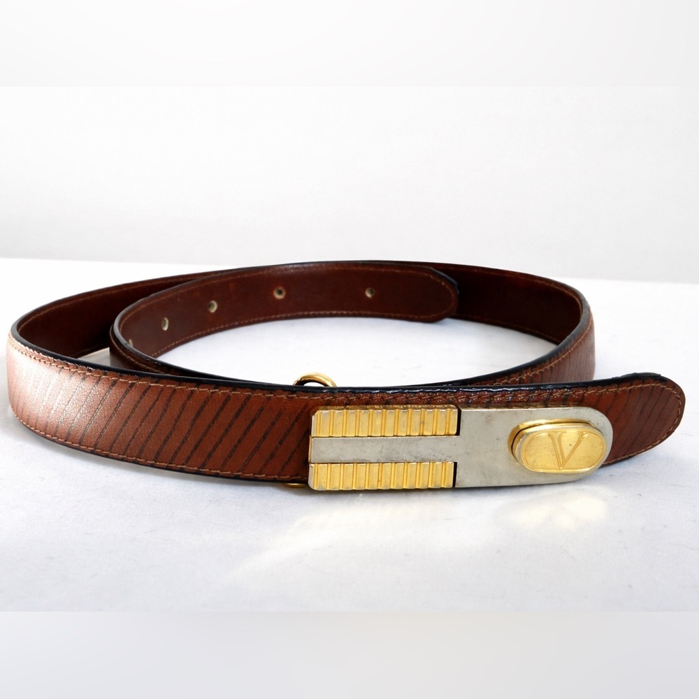 Vintage Valentino Garavani Brown Belt with Gold Buckle